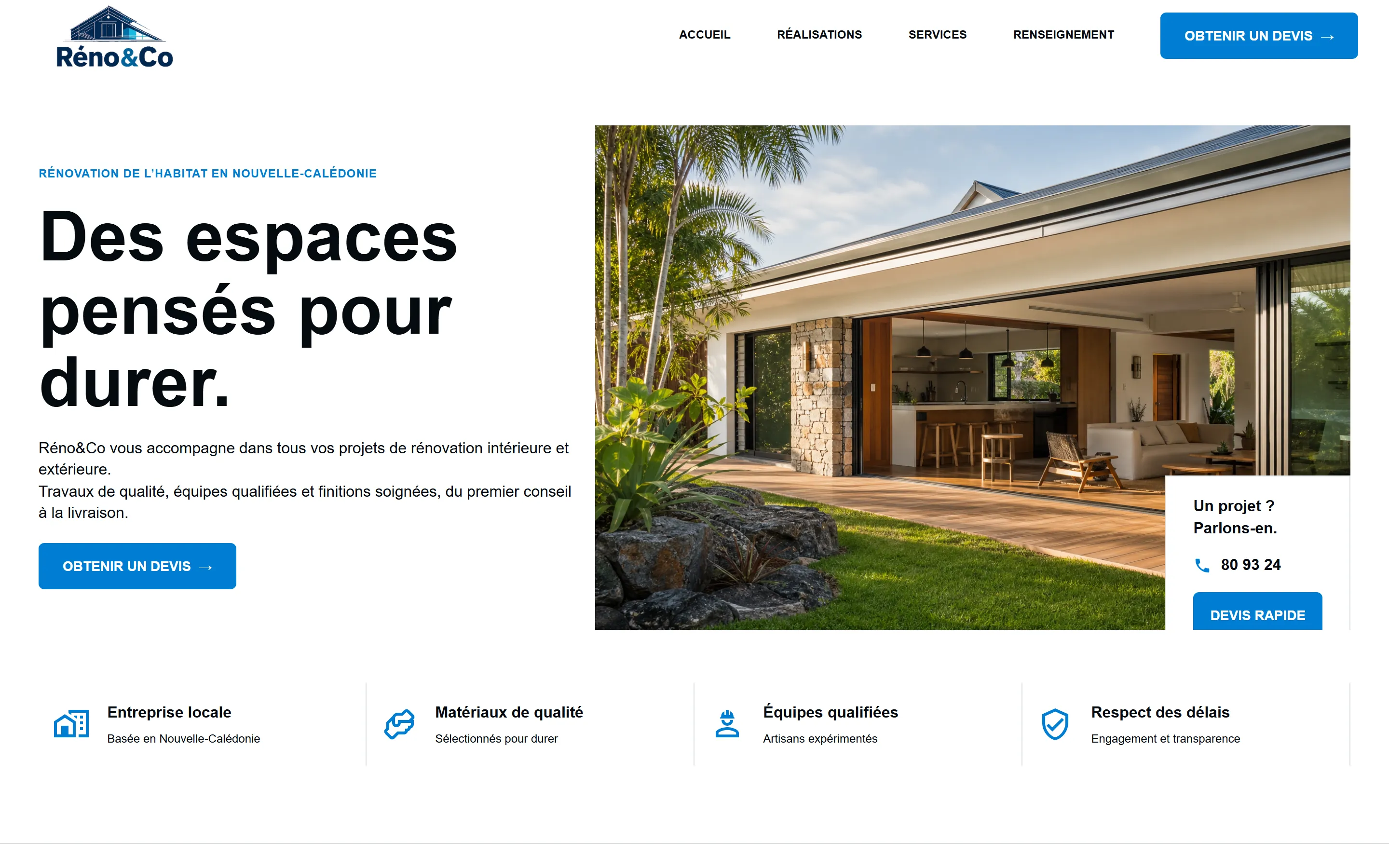 Home page of the Réno&Co website, home renovation in New Caledonia